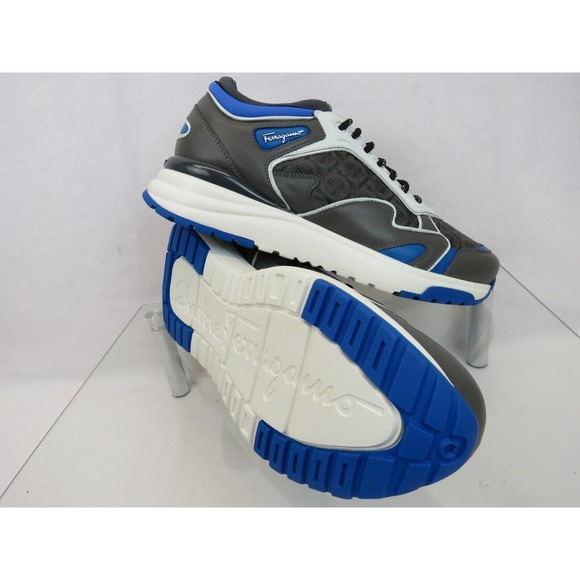 FERRAGAMO THUNDERNOW GRAY BLUE WHITE LEATHER GANCINI SNEAKERS 11 ITALY main image 12